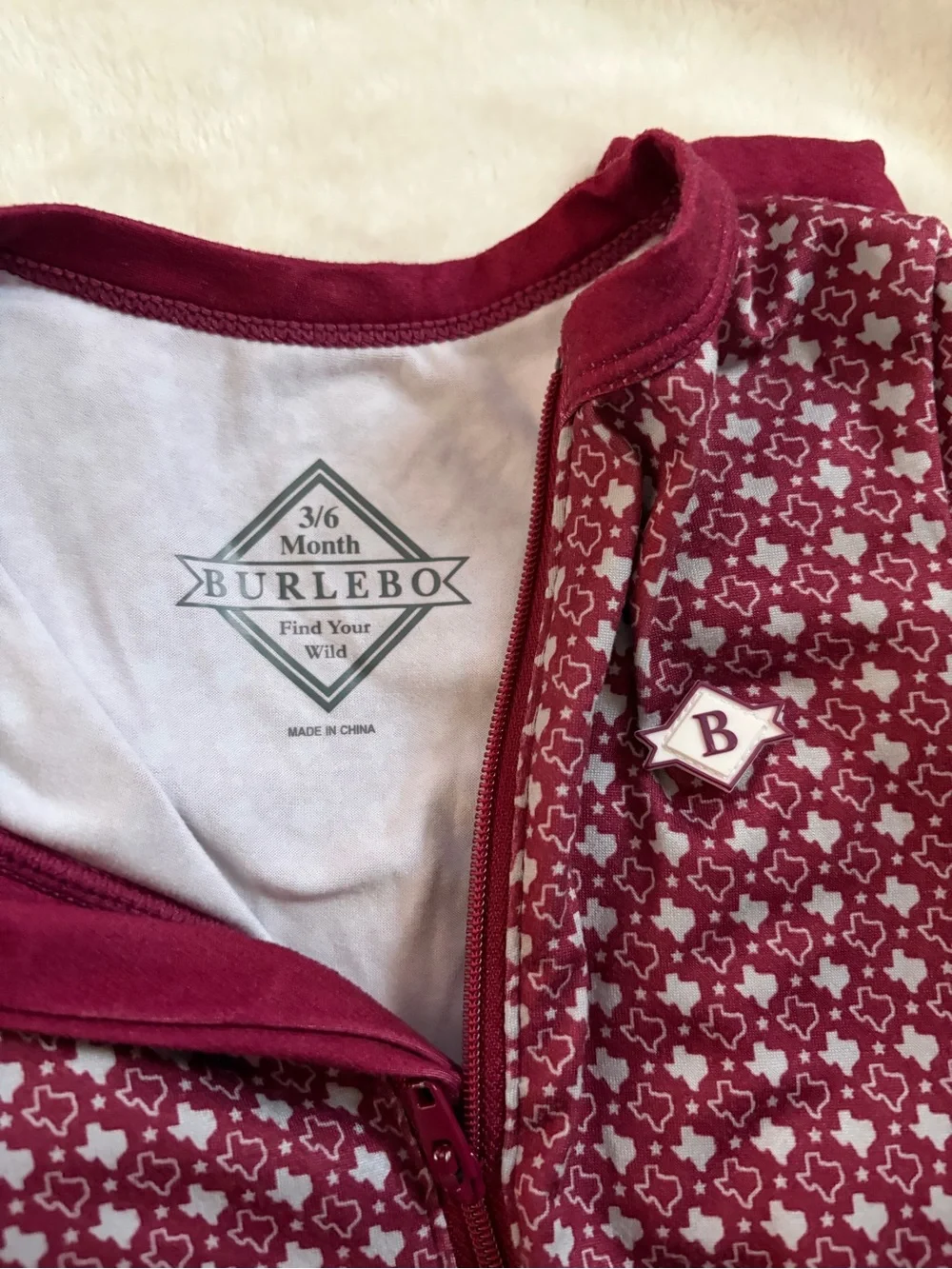 BURLEBO Maroon TX Zip Footie